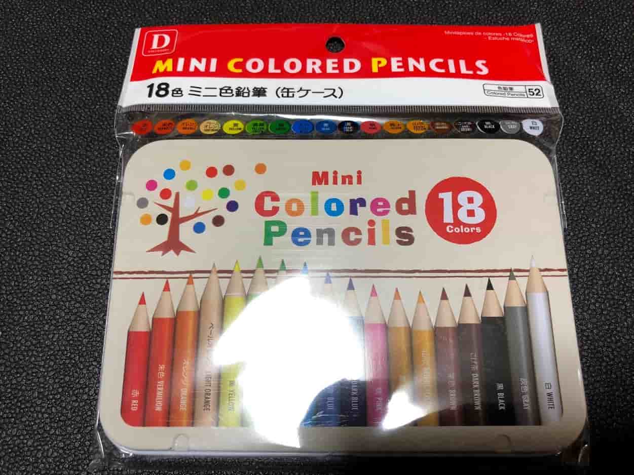 Daiso ザ ダイソー で18色ミニ色鉛筆 缶ケース を買ってみた 100均のメモ